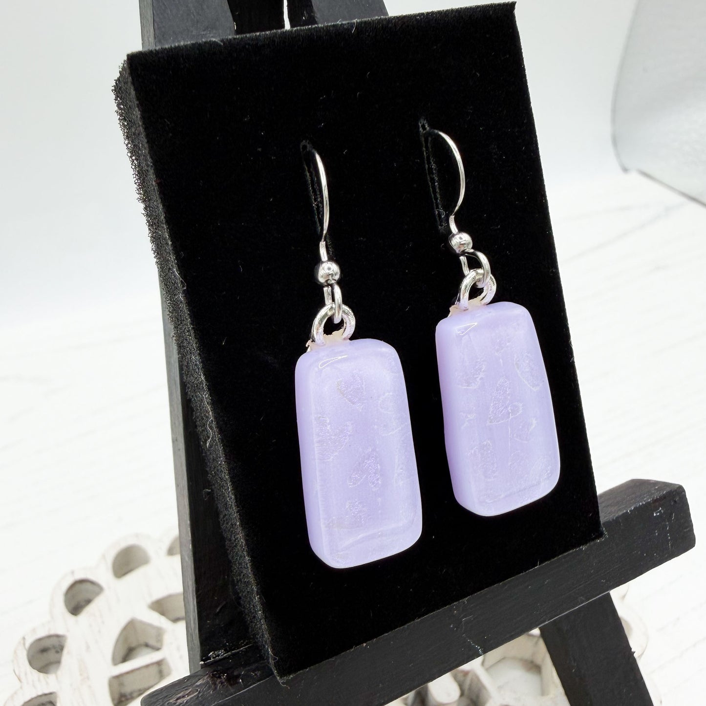 Lilac Heart Dichroic Glass Earrings