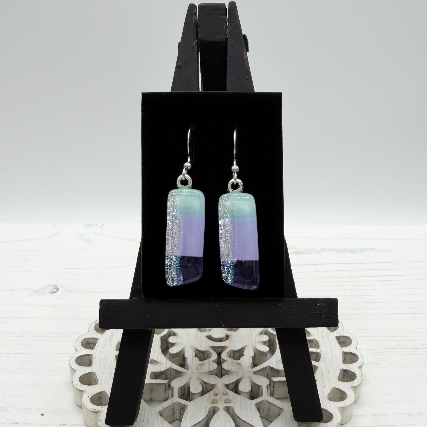 Silver Stripe Dichroic Glass Earrings