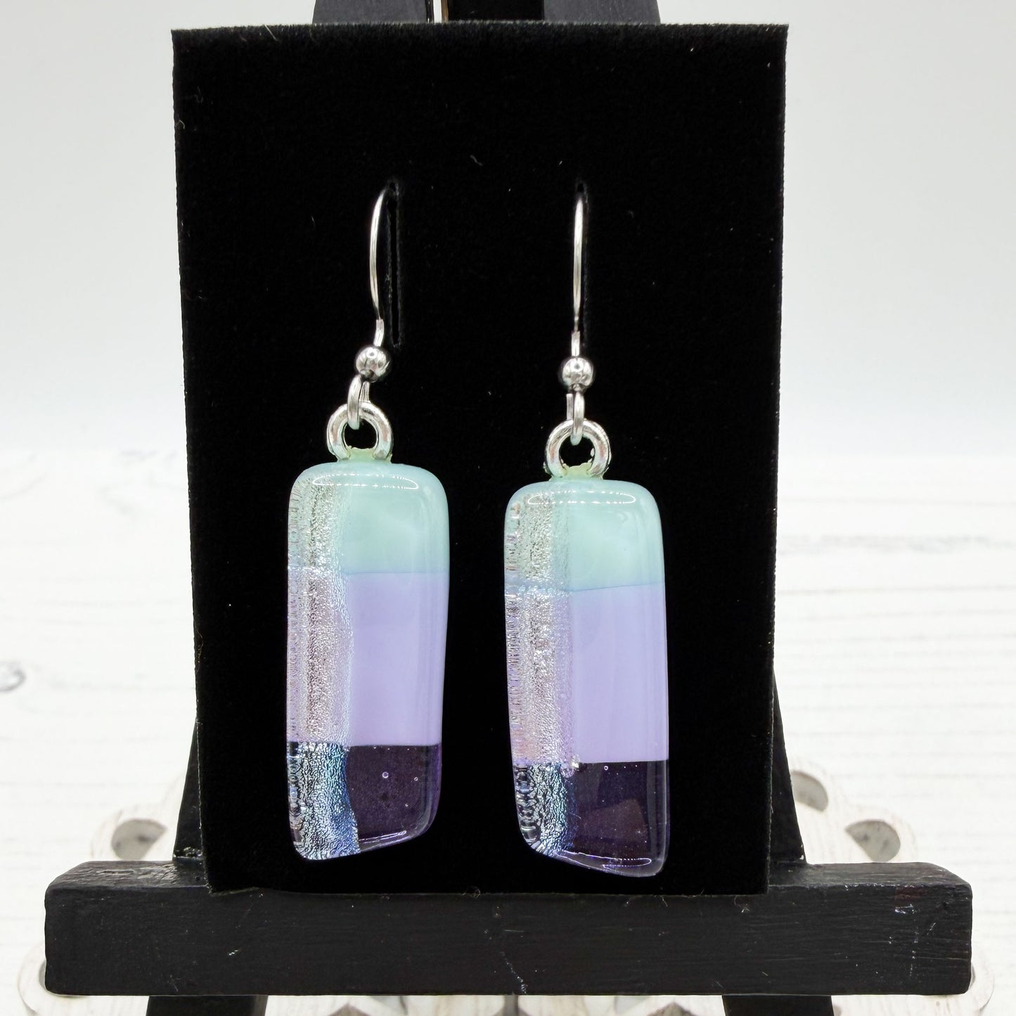 Silver Stripe Dichroic Glass Earrings