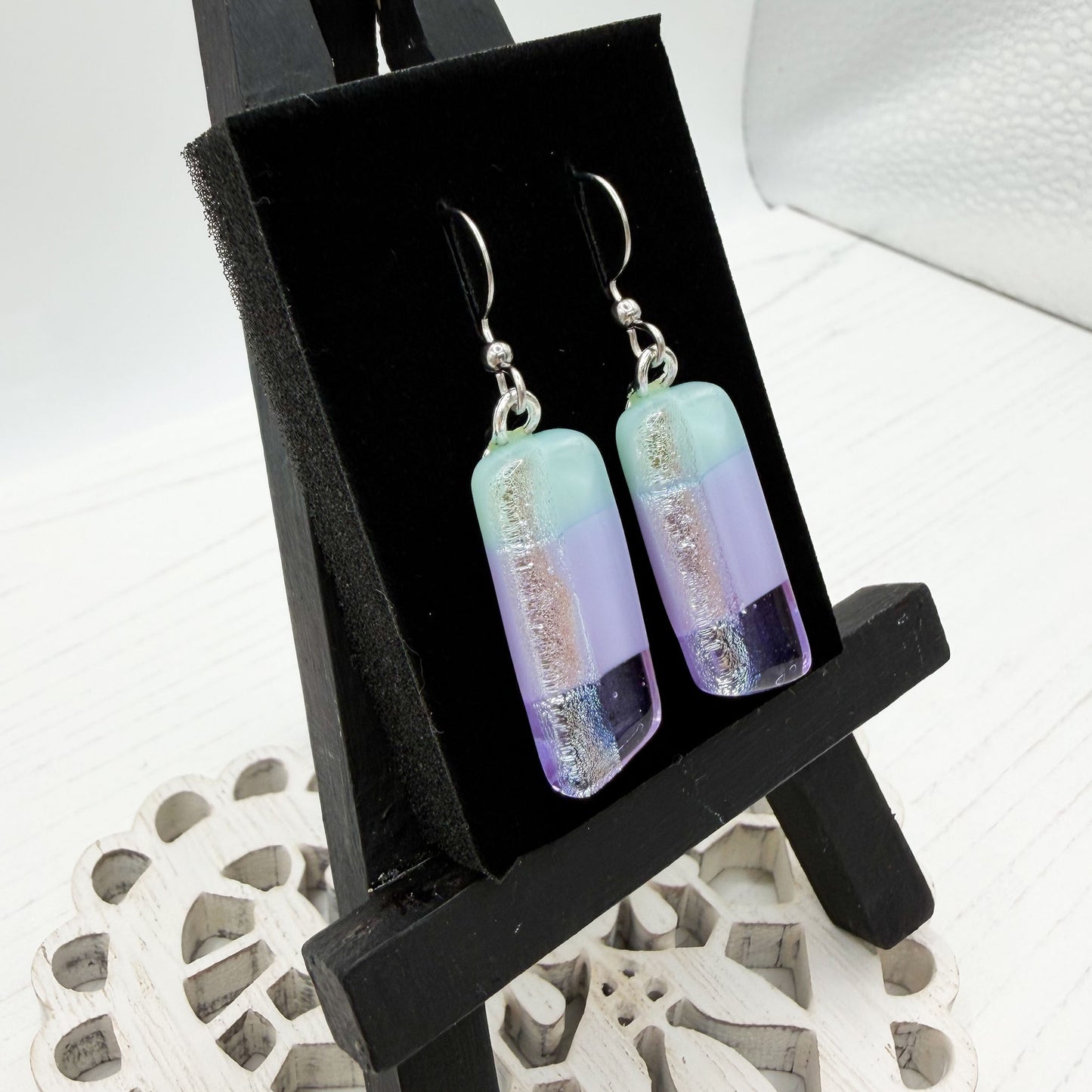 Silver Stripe Dichroic Glass Earrings