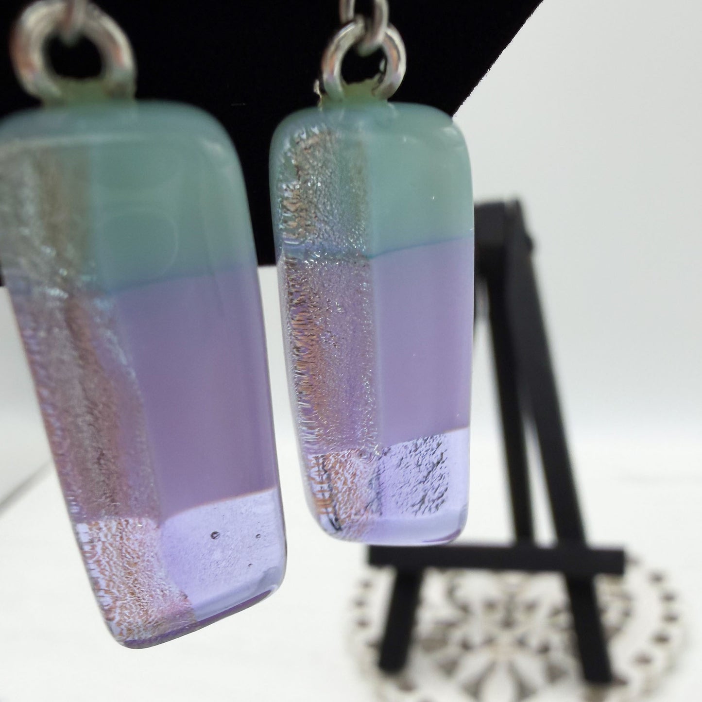 Silver Stripe Dichroic Glass Earrings