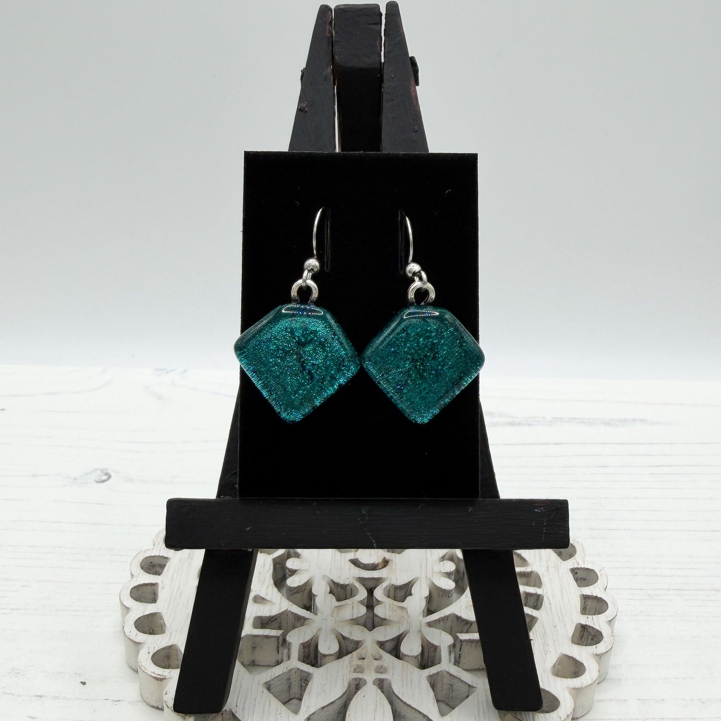 Teal Dichroic Glass Earrings