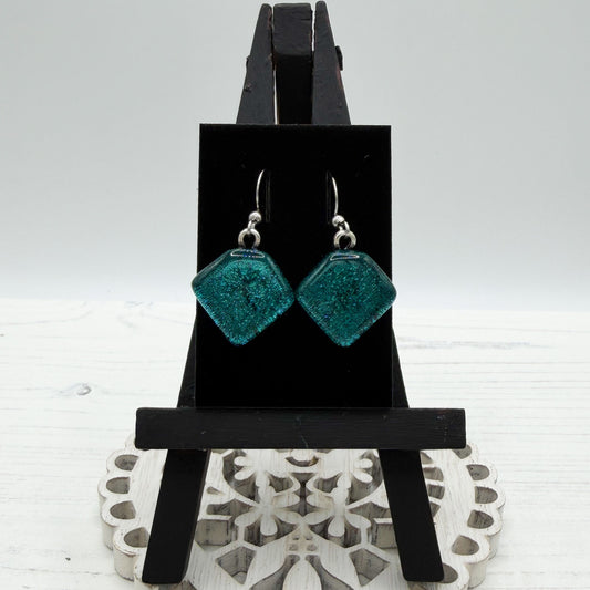 Teal Dichroic Glass Earrings