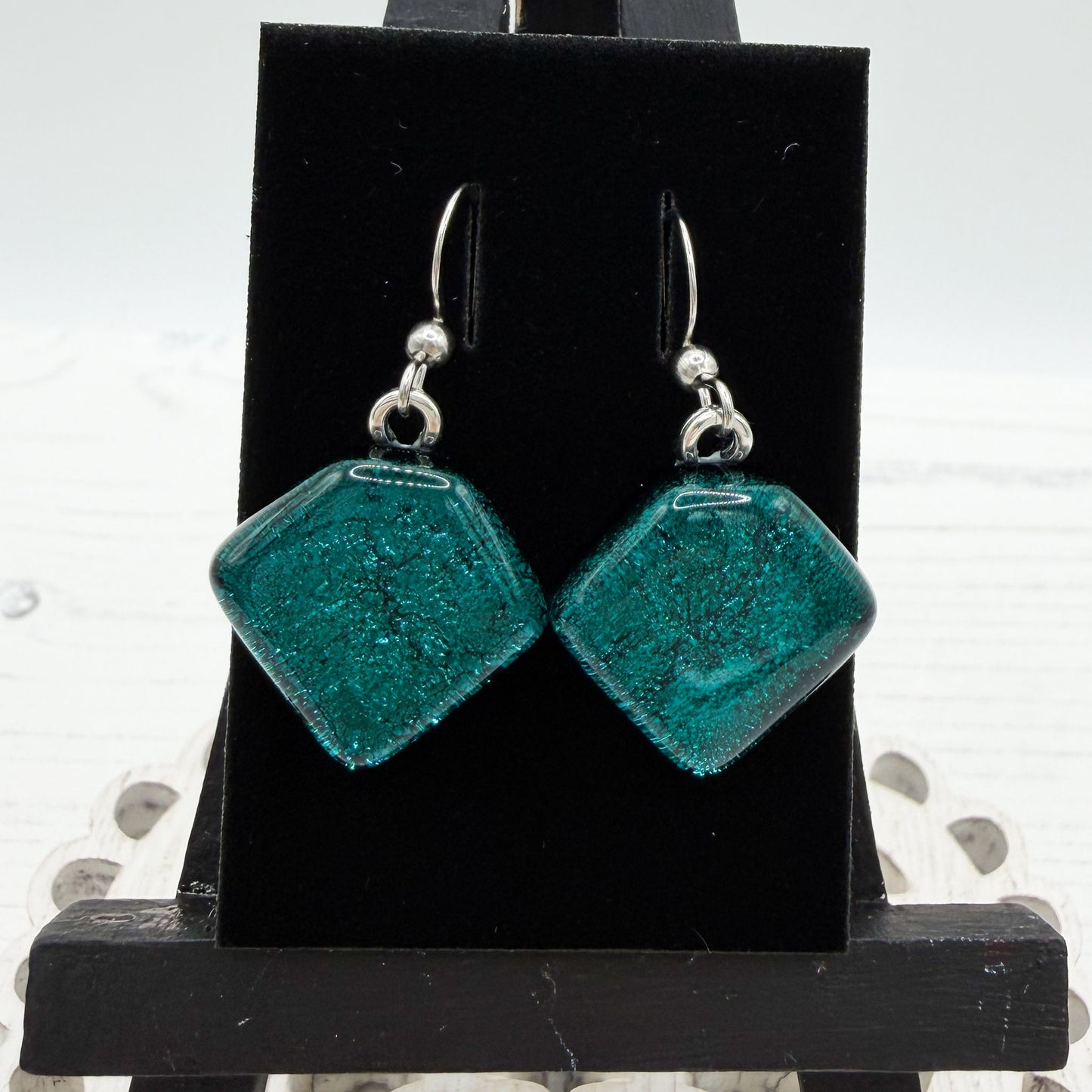 Teal Dichroic Glass Earrings