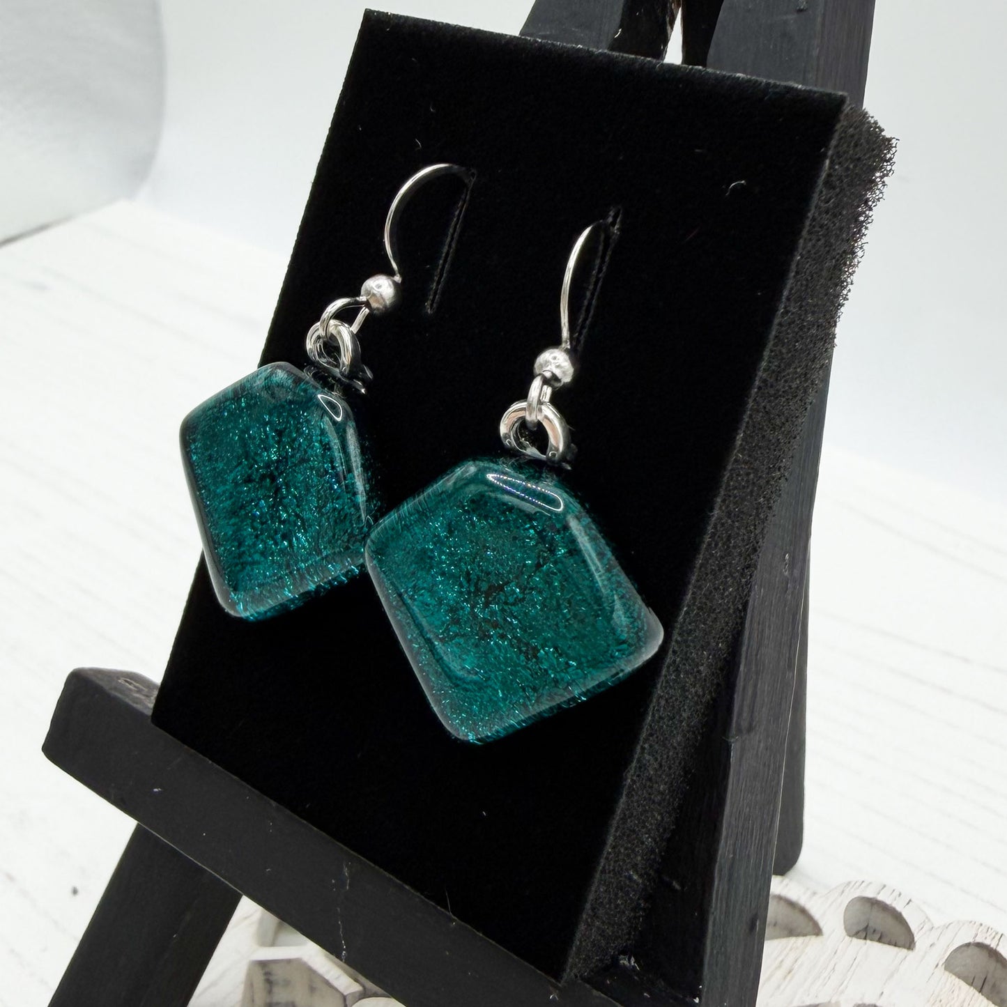 Teal Dichroic Glass Earrings