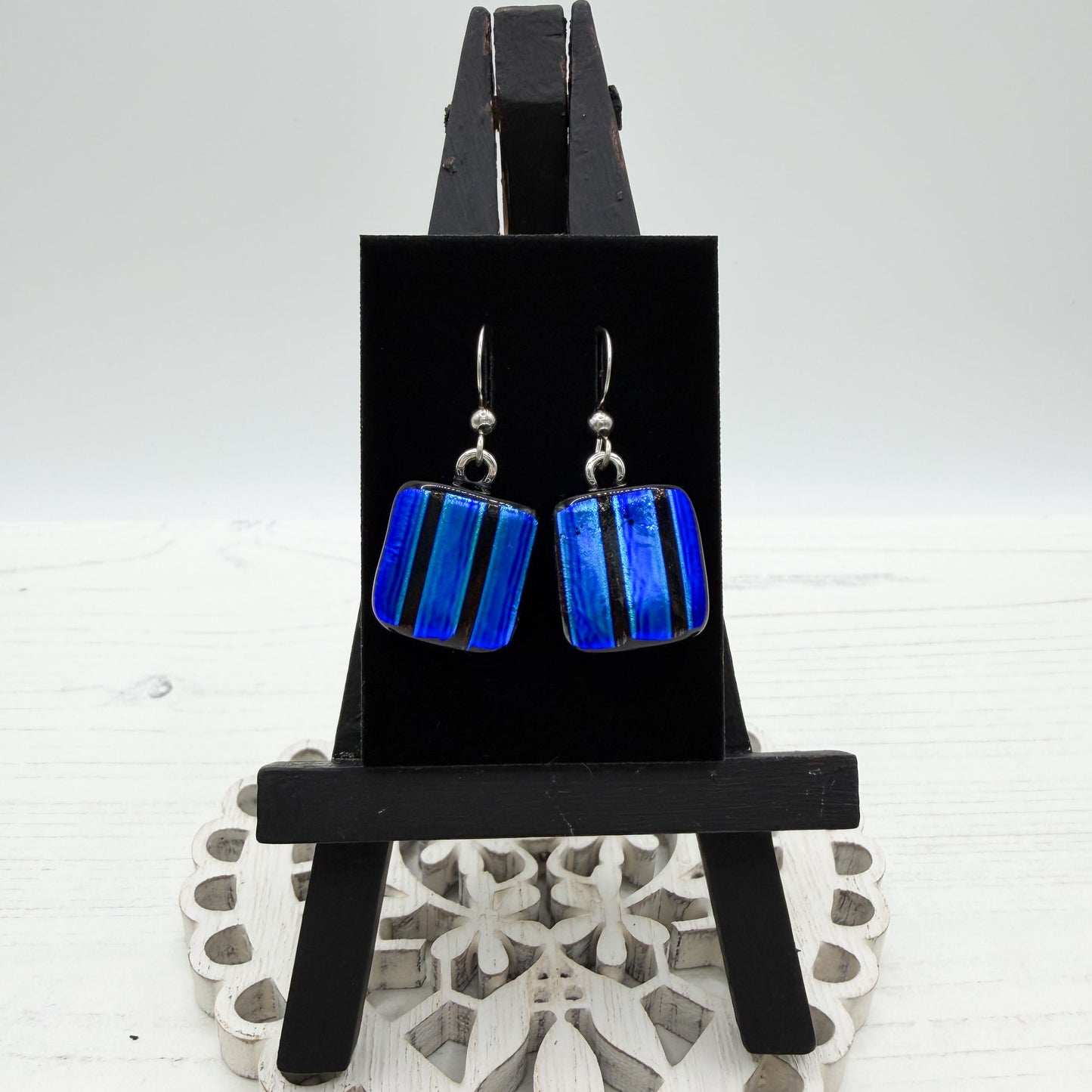 Electric Blue Dichroic Glass Earrings