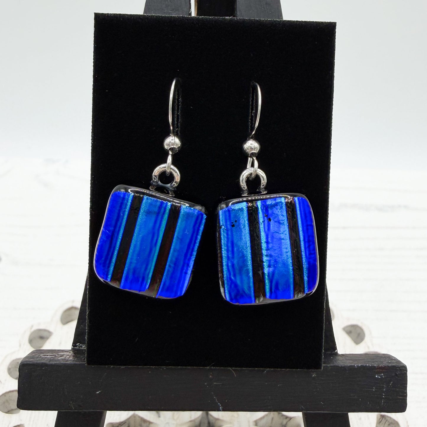Electric Blue Dichroic Glass Earrings