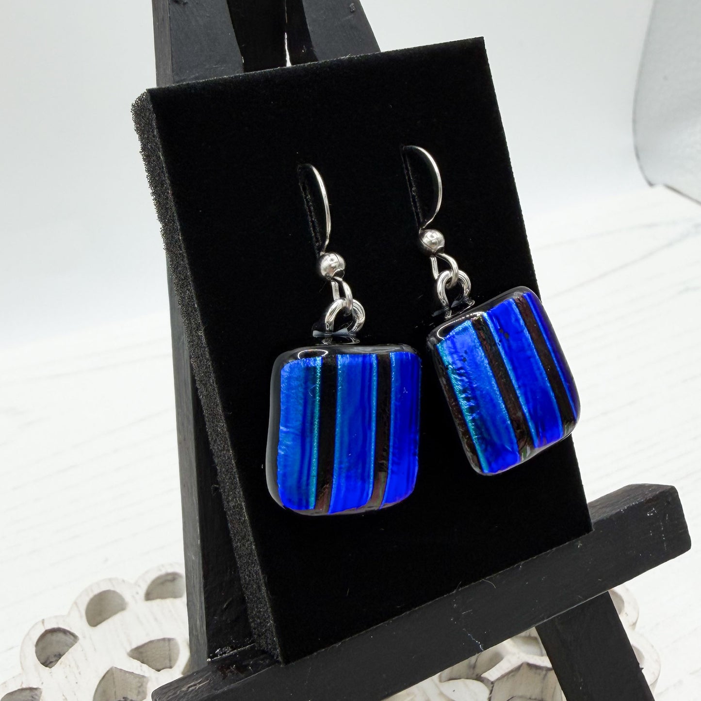 Electric Blue Dichroic Glass Earrings