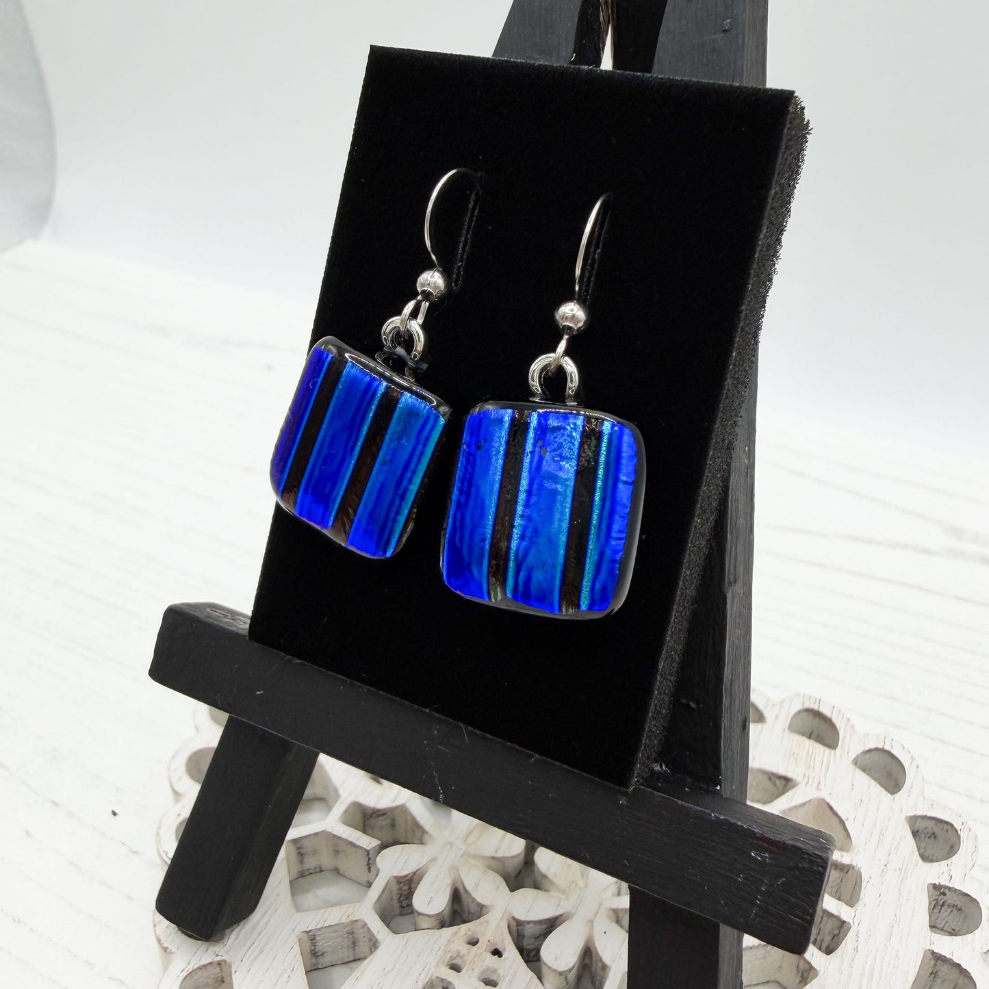 Electric Blue Dichroic Glass Earrings