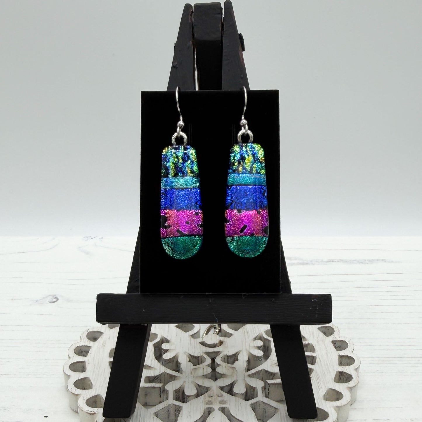 Vibrant Rainbow Dichroic Glass Earrings