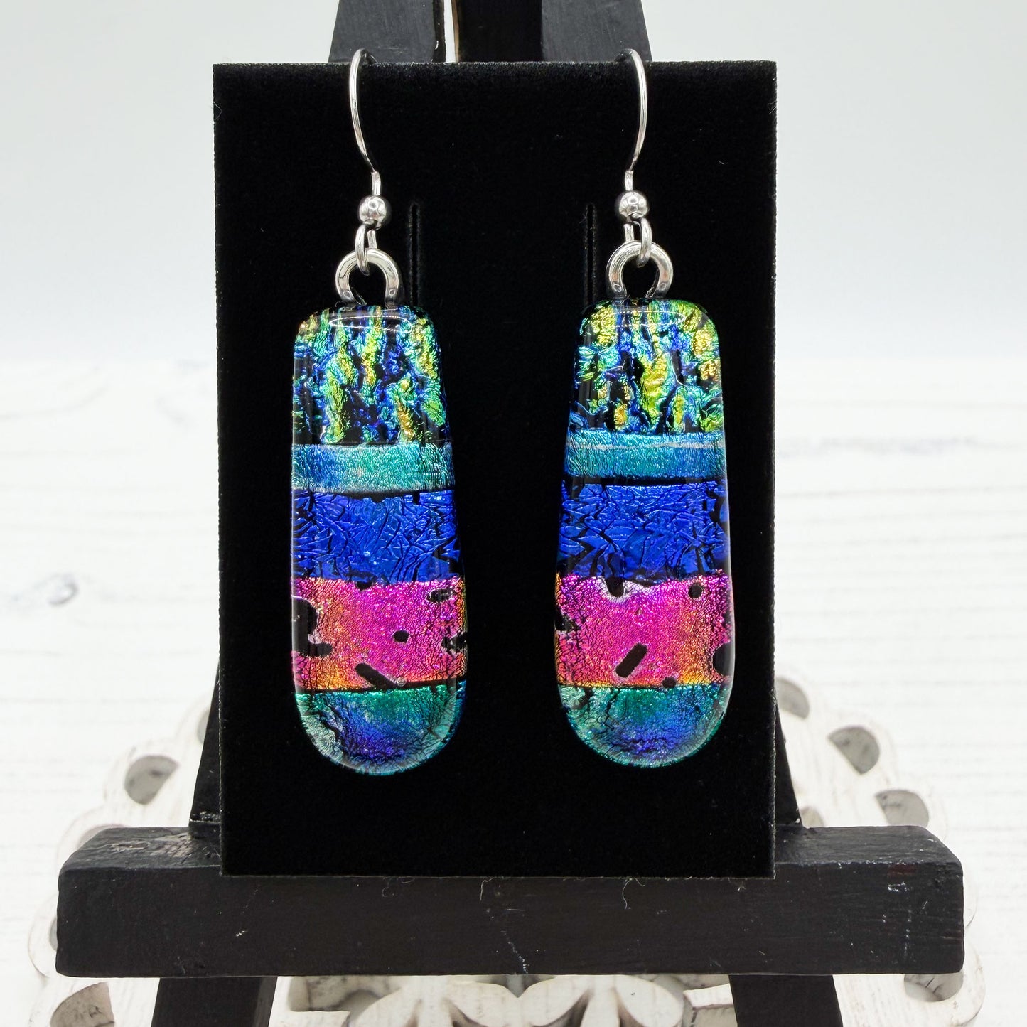 Vibrant Rainbow Dichroic Glass Earrings