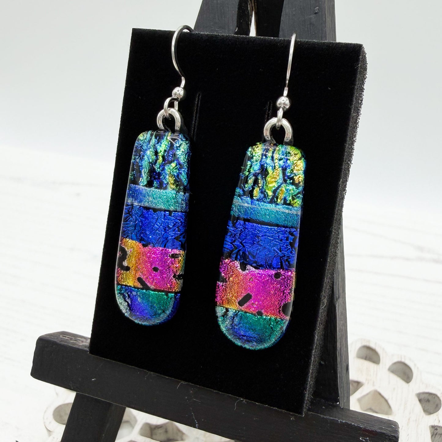 Vibrant Rainbow Dichroic Glass Earrings