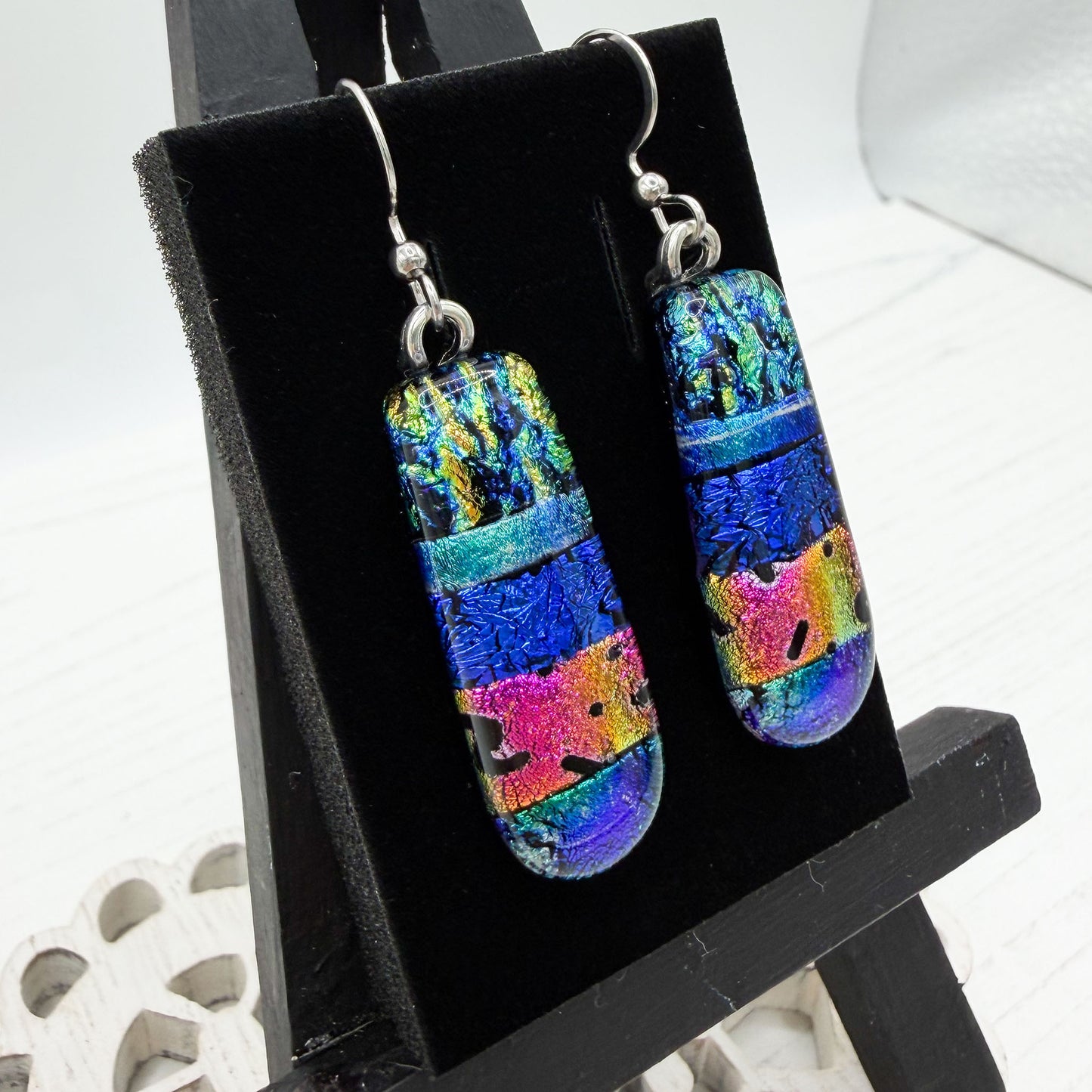 Vibrant Rainbow Dichroic Glass Earrings