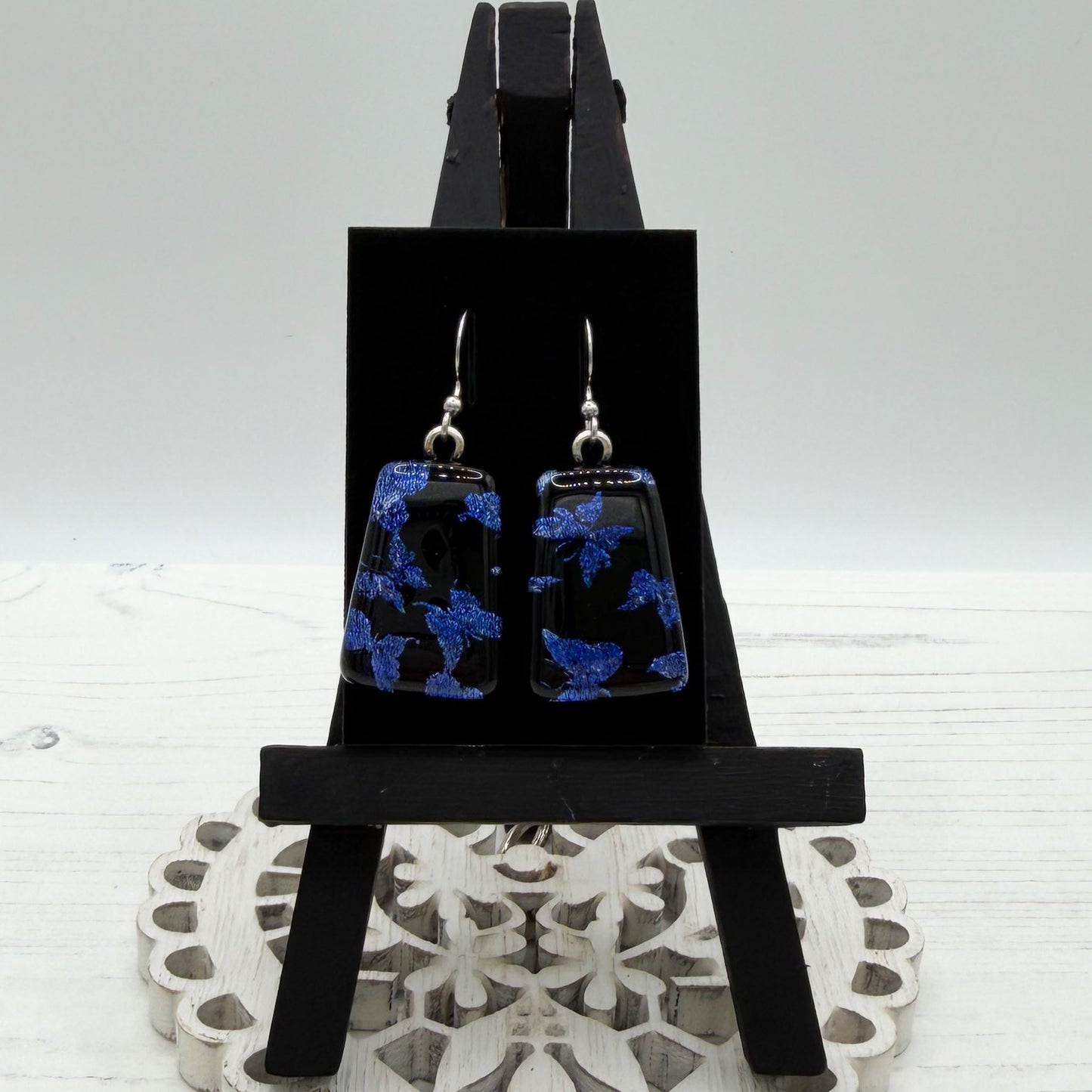 Butterfly Blue Dichroic Glass Earrings