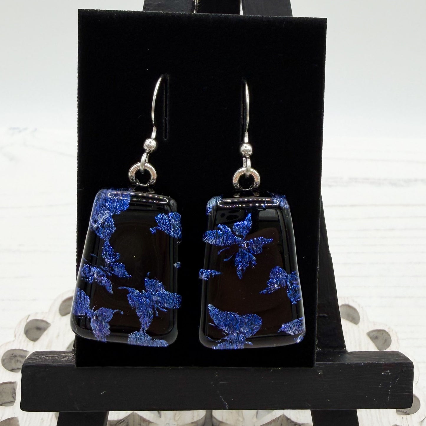 Butterfly Blue Dichroic Glass Earrings