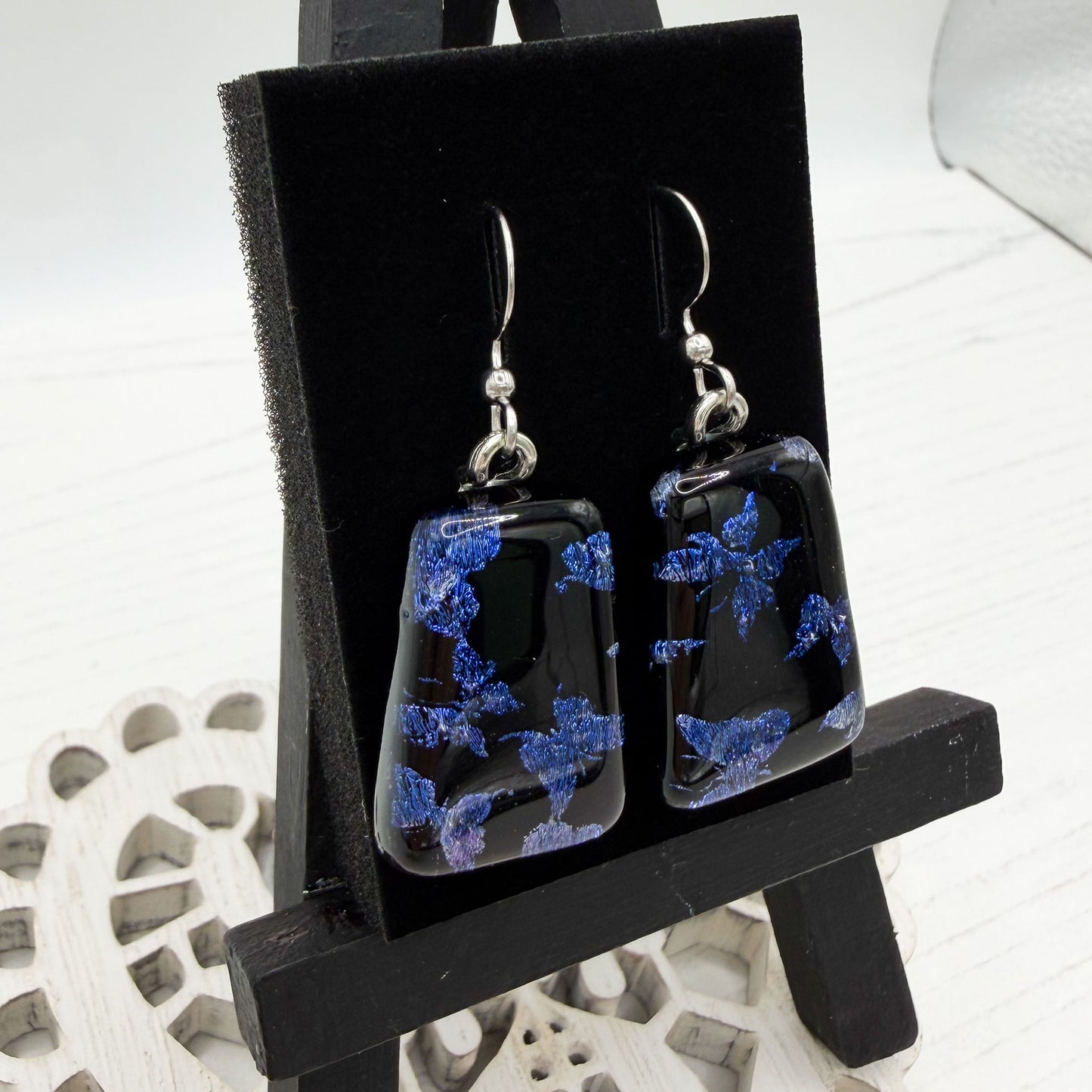Butterfly Blue Dichroic Glass Earrings