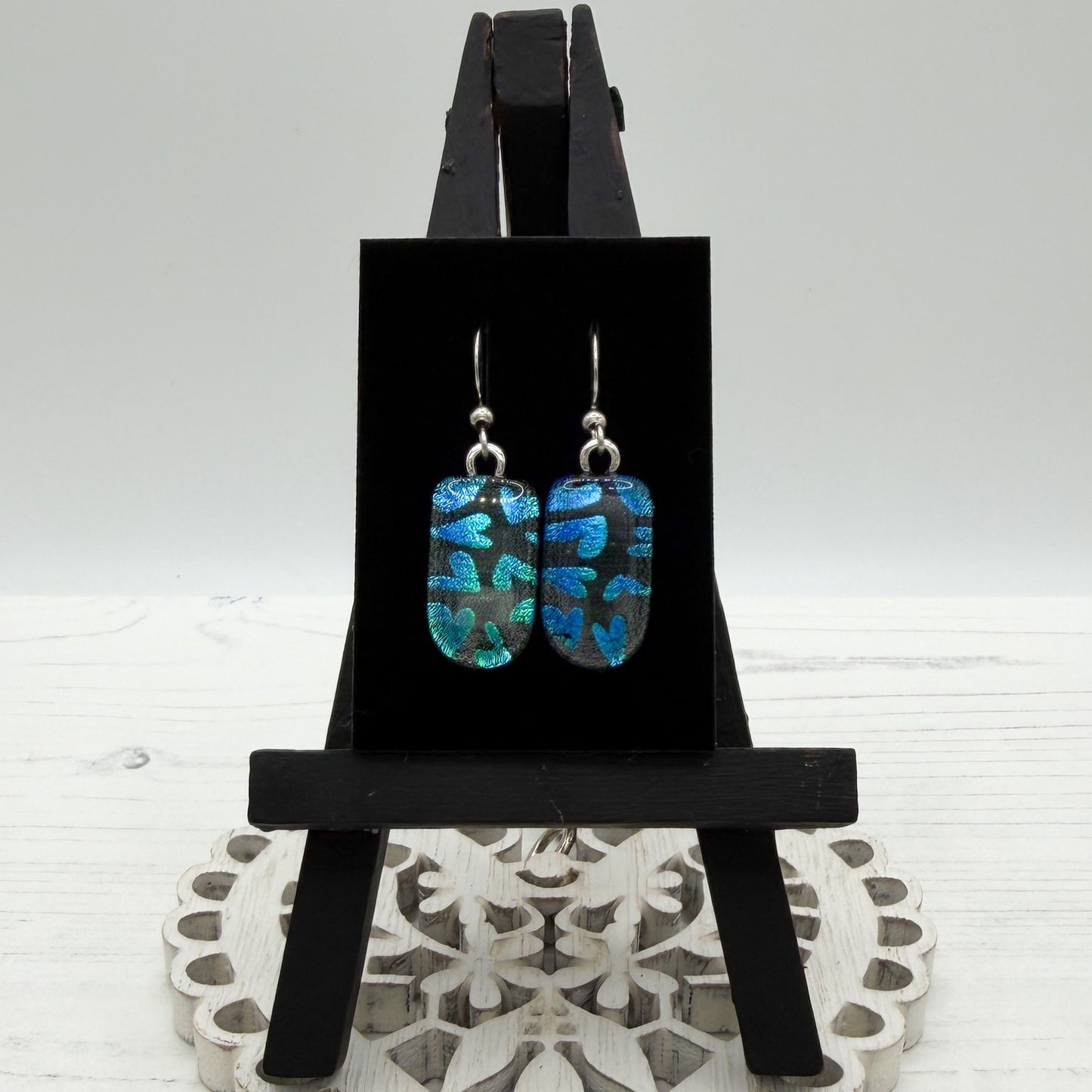 Green Heart Dichroic Glass Earrings