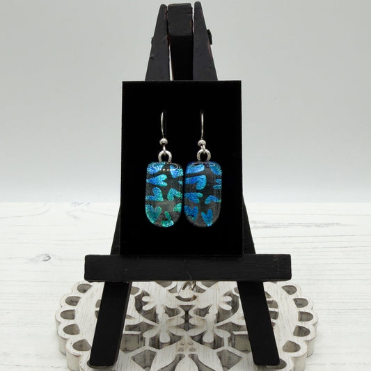Green Heart Dichroic Glass Earrings
