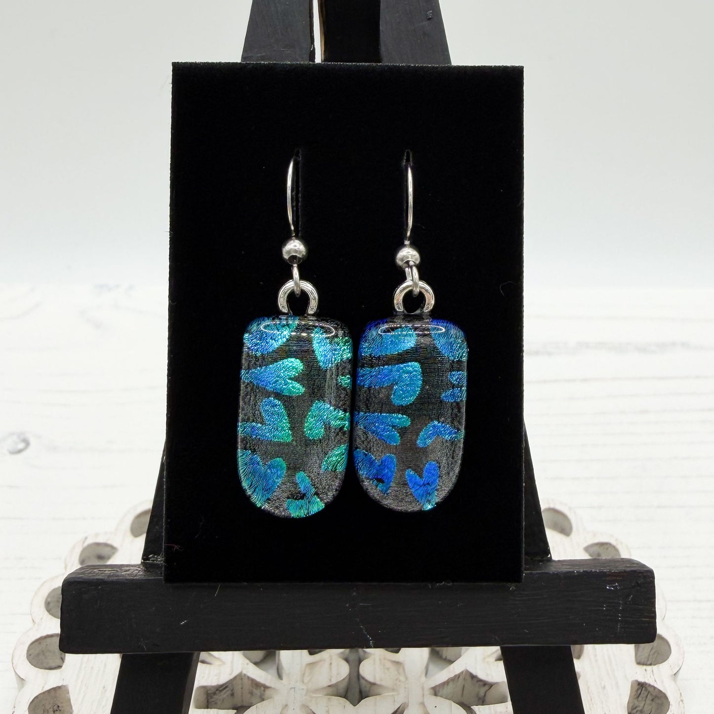 Green Heart Dichroic Glass Earrings