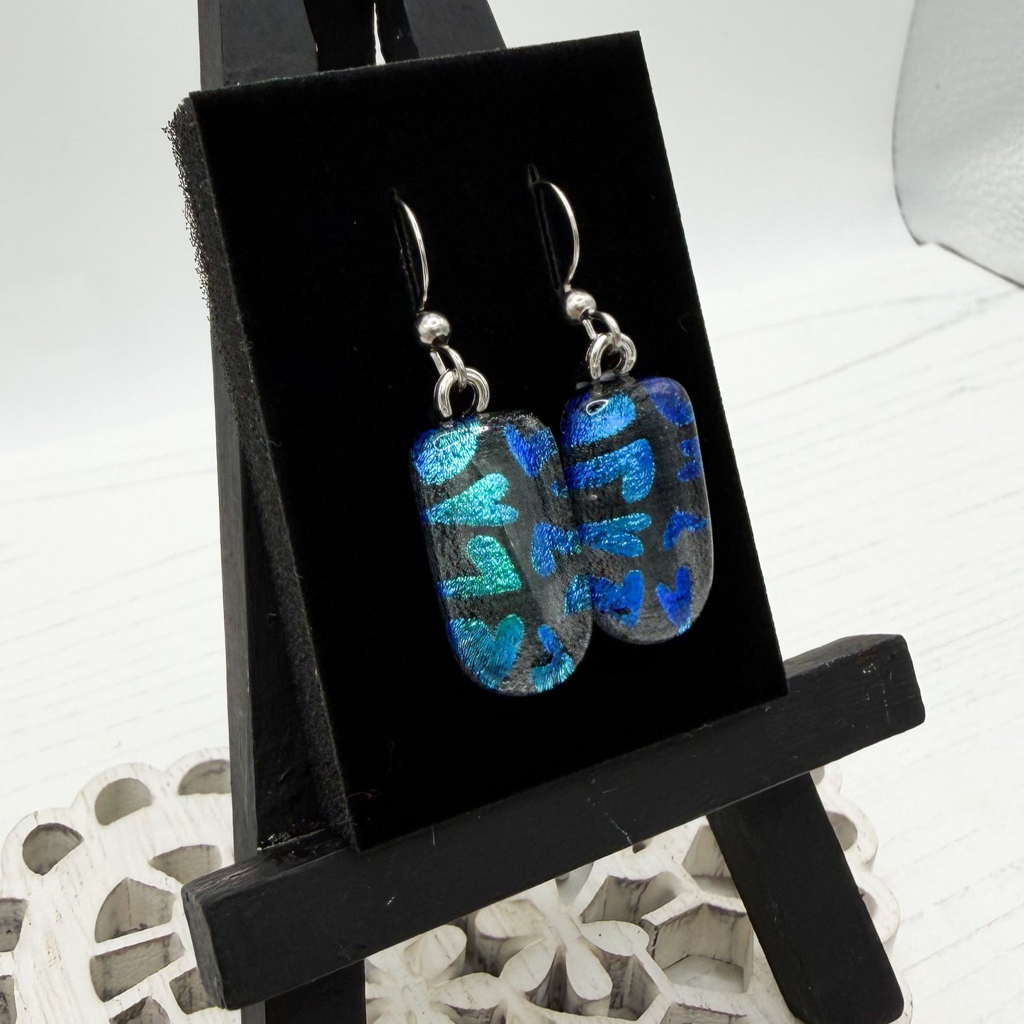 Green Heart Dichroic Glass Earrings