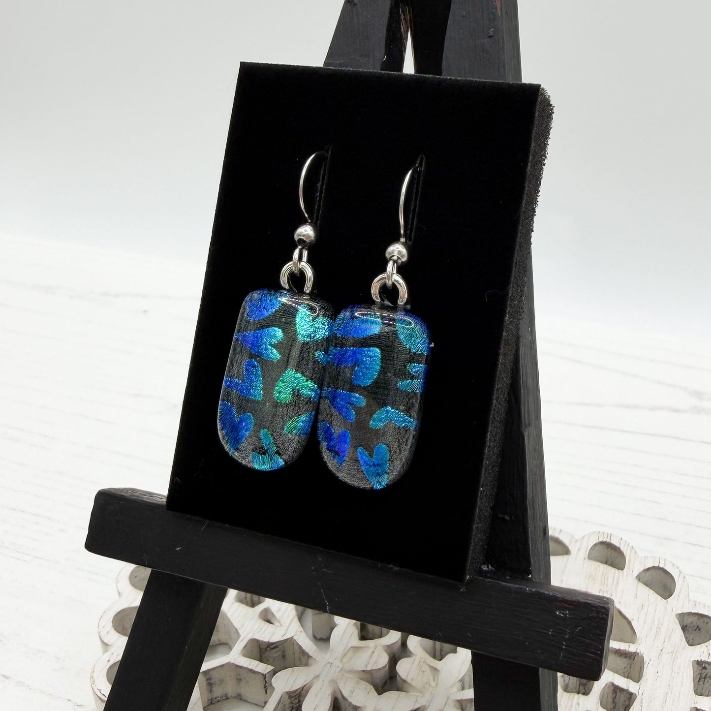 Green Heart Dichroic Glass Earrings