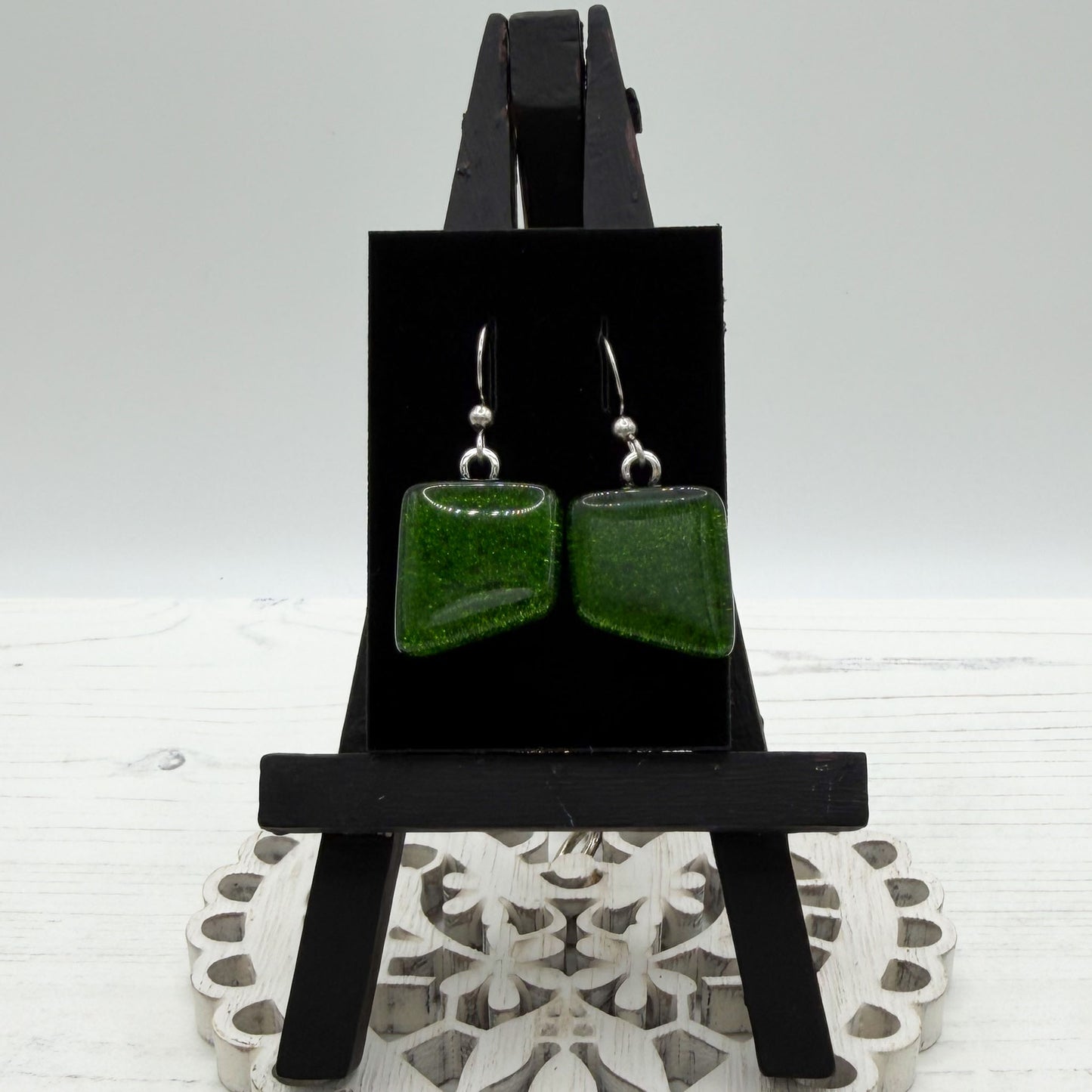 Shimmer Green Dichroic Glass Earrings