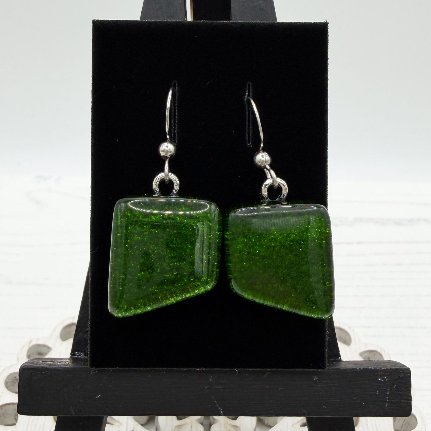 Shimmer Green Dichroic Glass Earrings