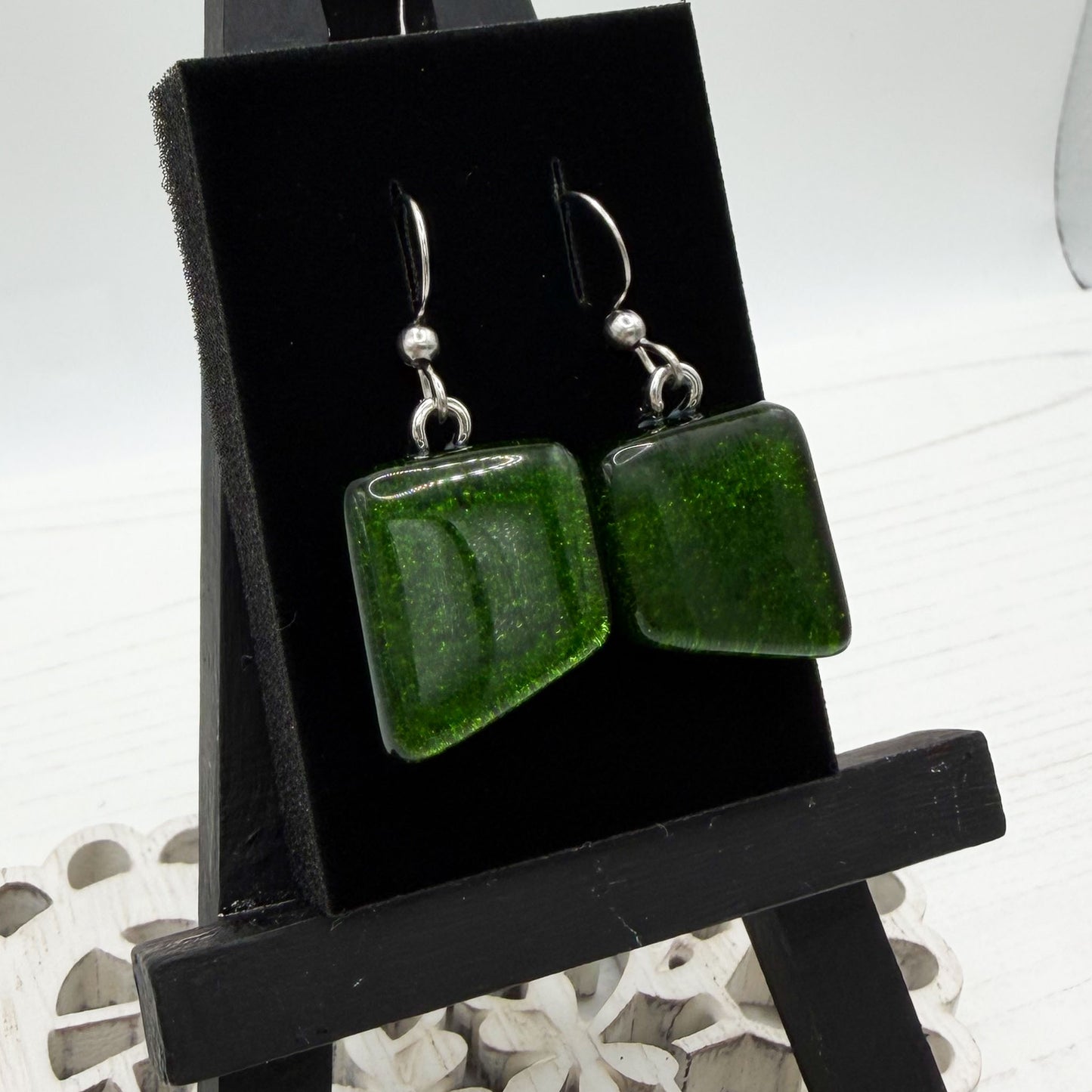Shimmer Green Dichroic Glass Earrings