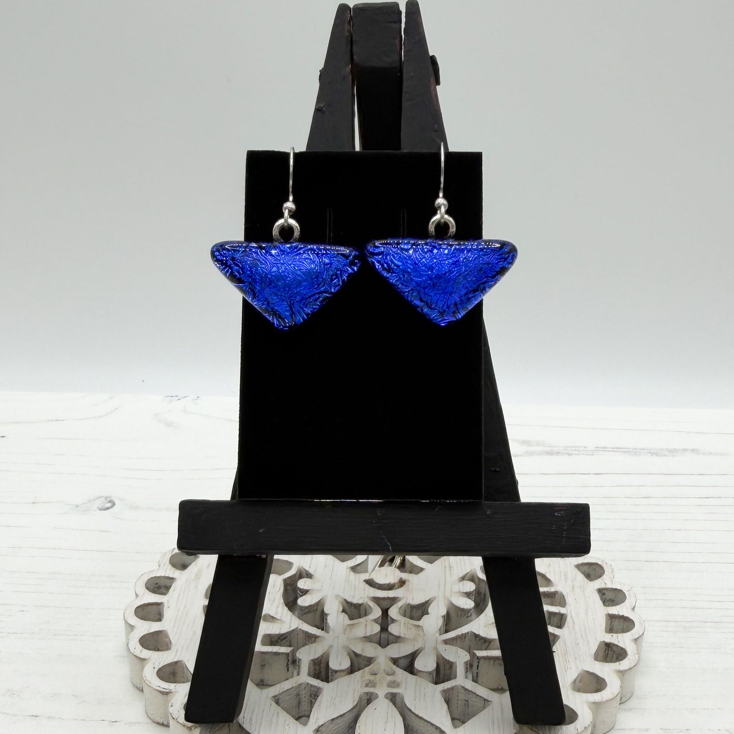 Crinkle Blue Dichroic Glass Earrings