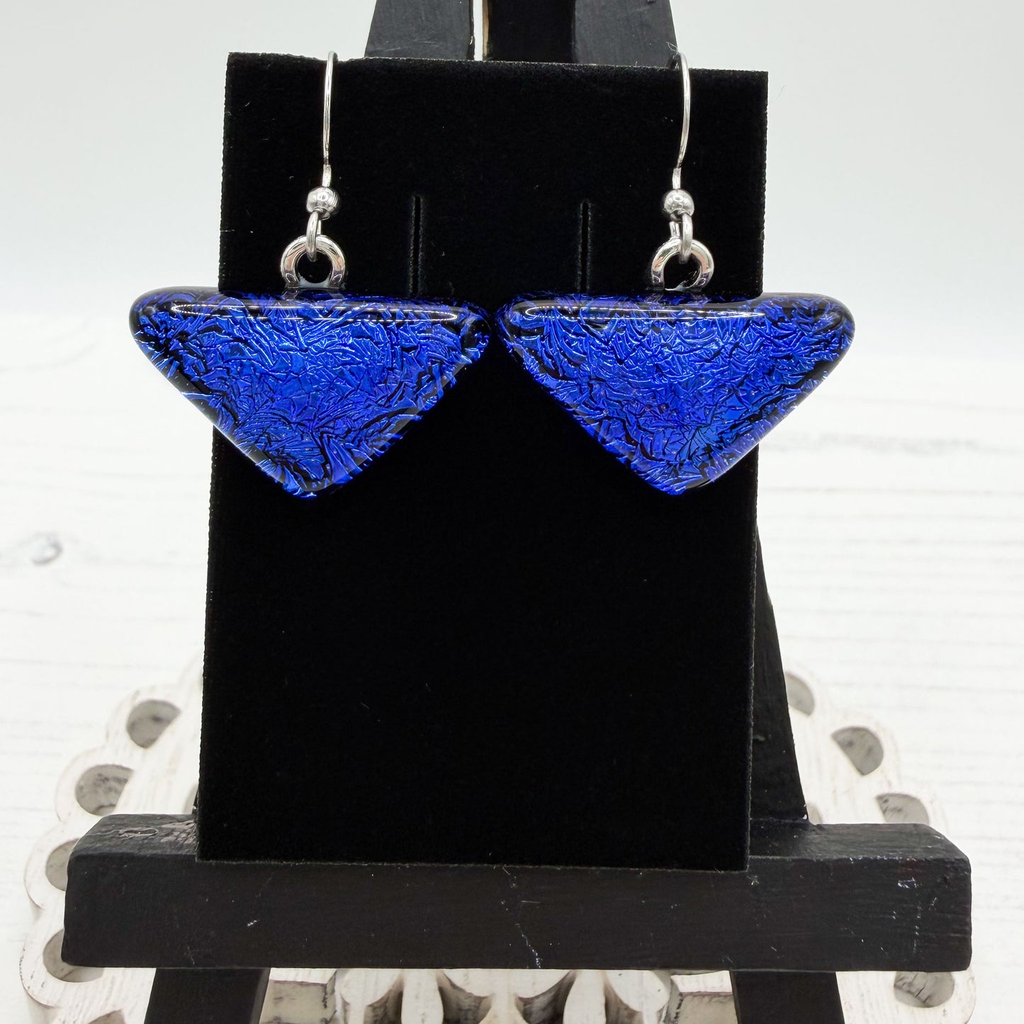 Crinkle Blue Dichroic Glass Earrings