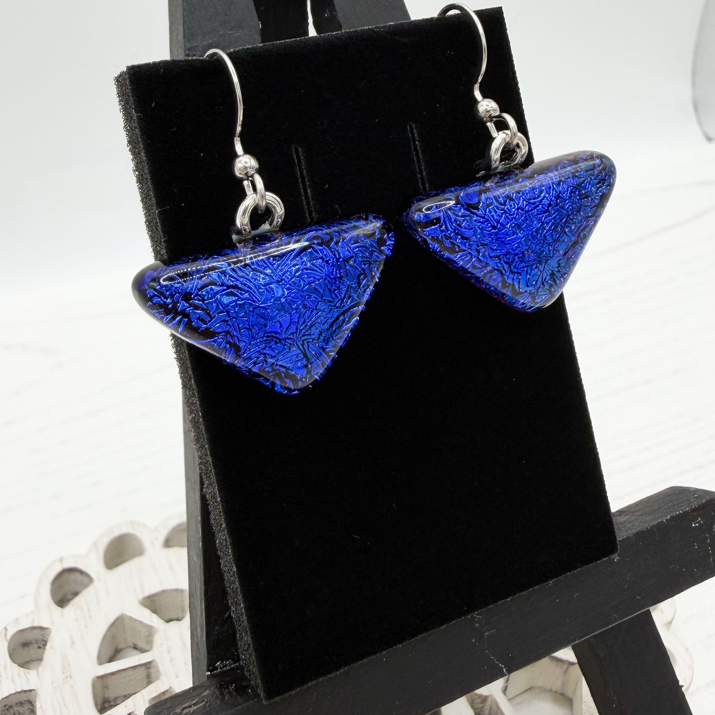 Crinkle Blue Dichroic Glass Earrings