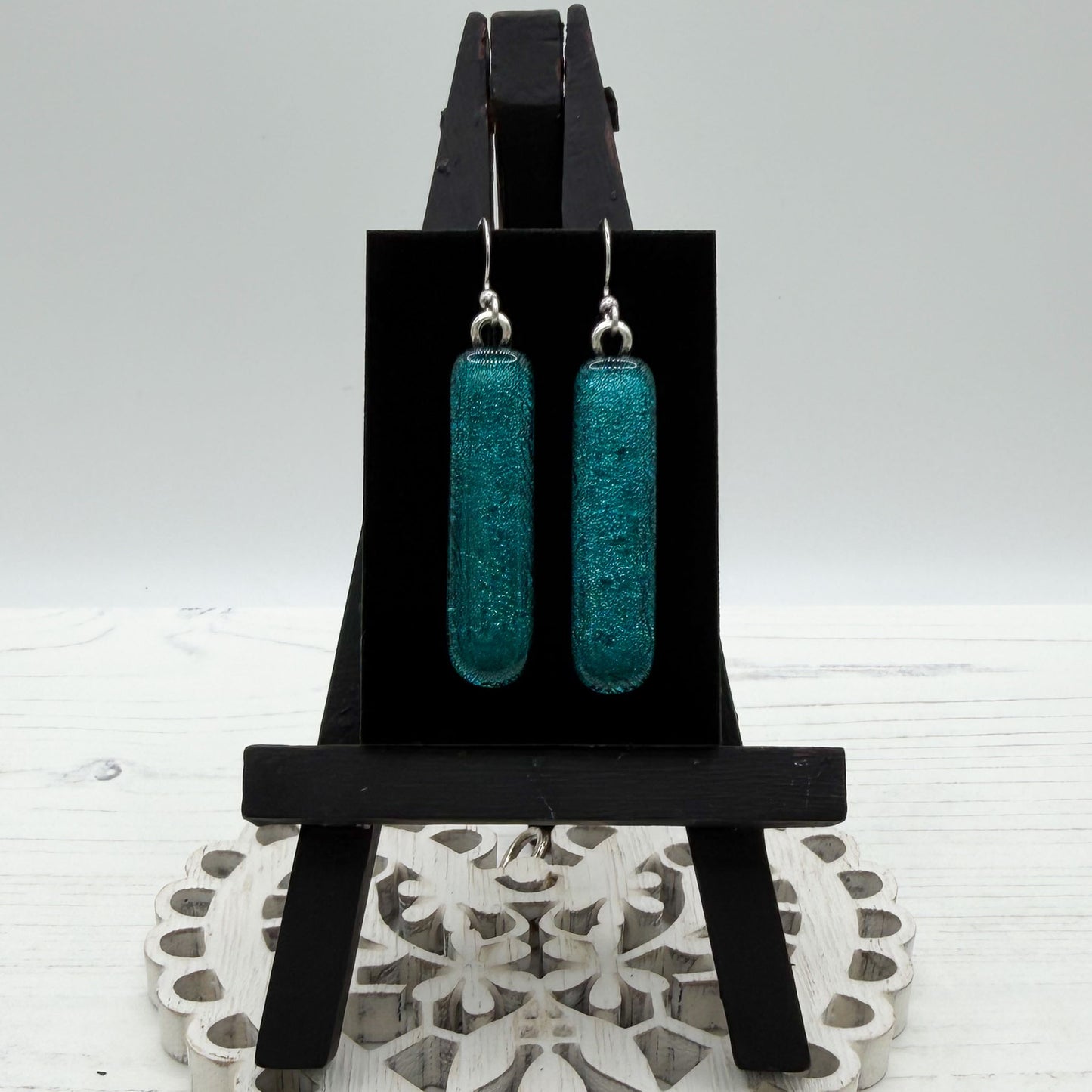 Teal Drop Dichroic Glass Earrings