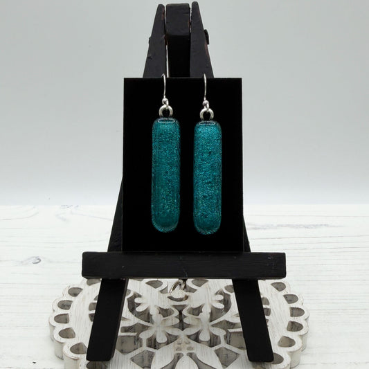 Teal Drop Dichroic Glass Earrings