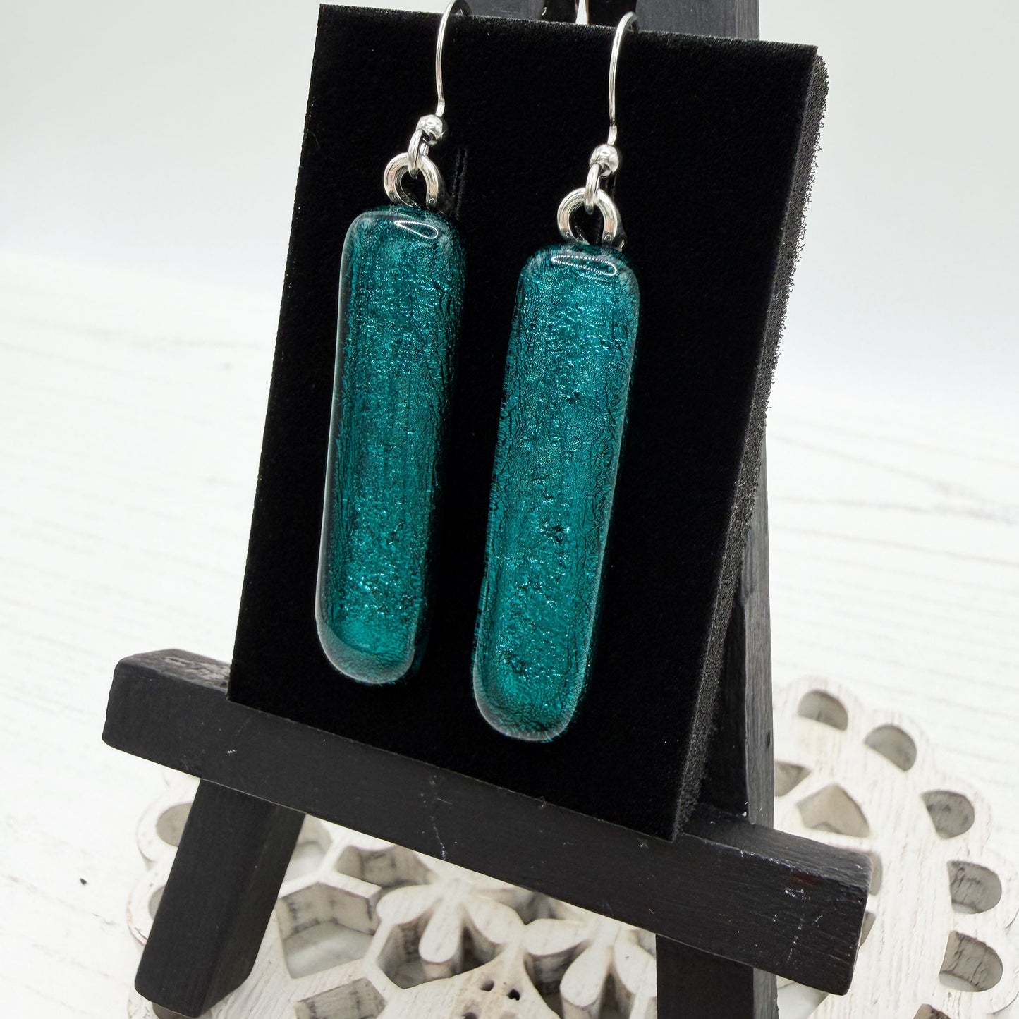 Teal Drop Dichroic Glass Earrings