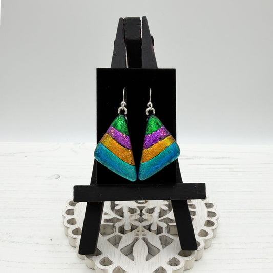 Bold Geometric Dichroic Glass Earrings