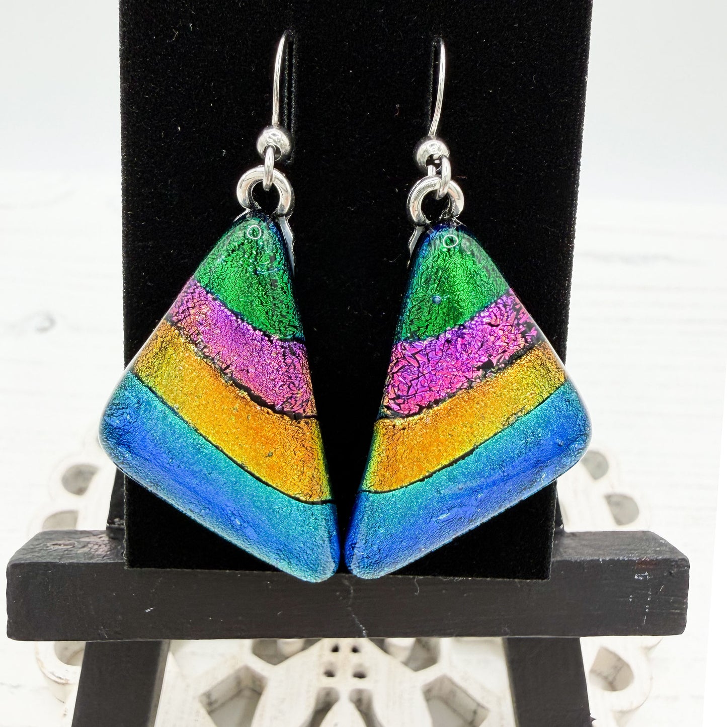 Bold Geometric Dichroic Glass Earrings