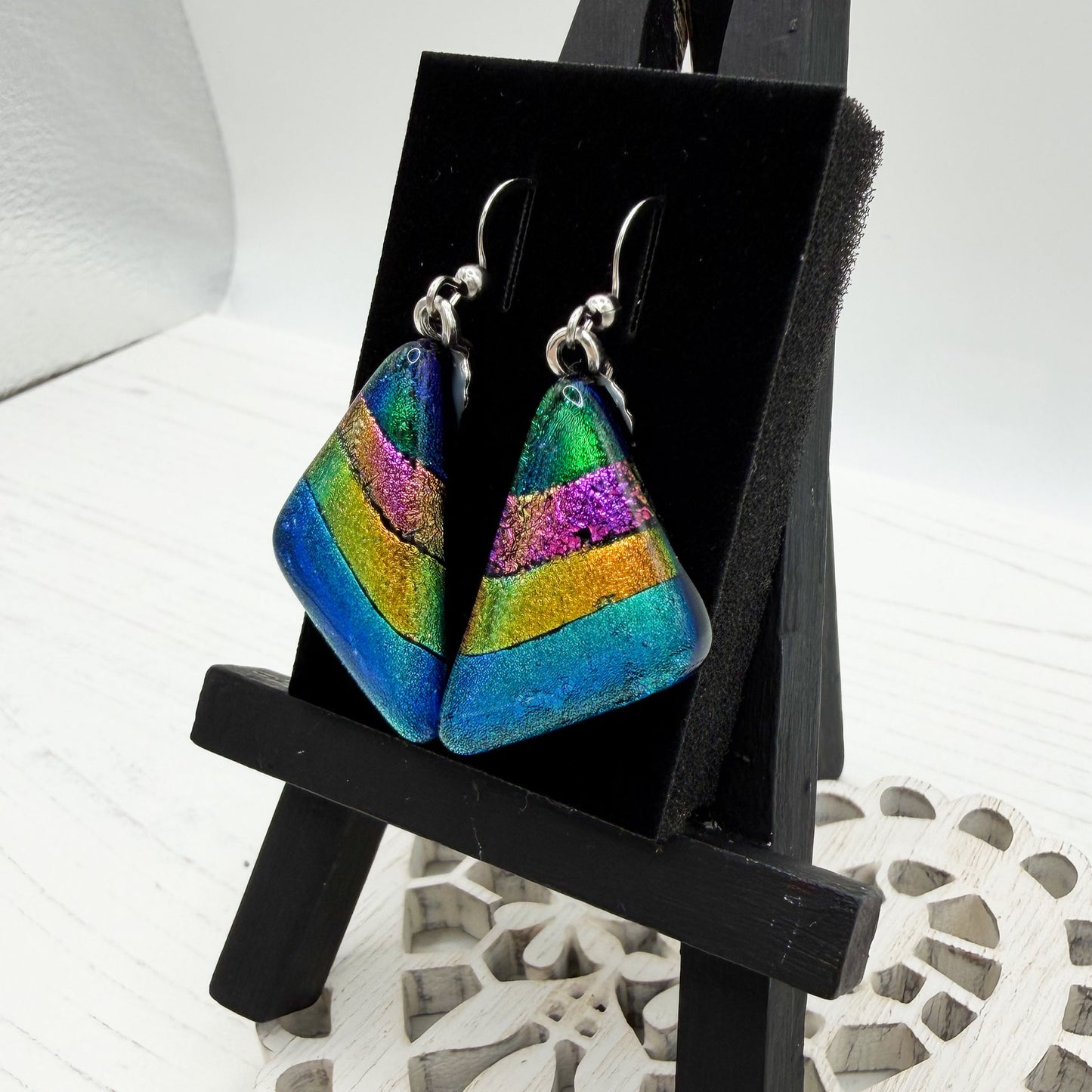 Bold Geometric Dichroic Glass Earrings