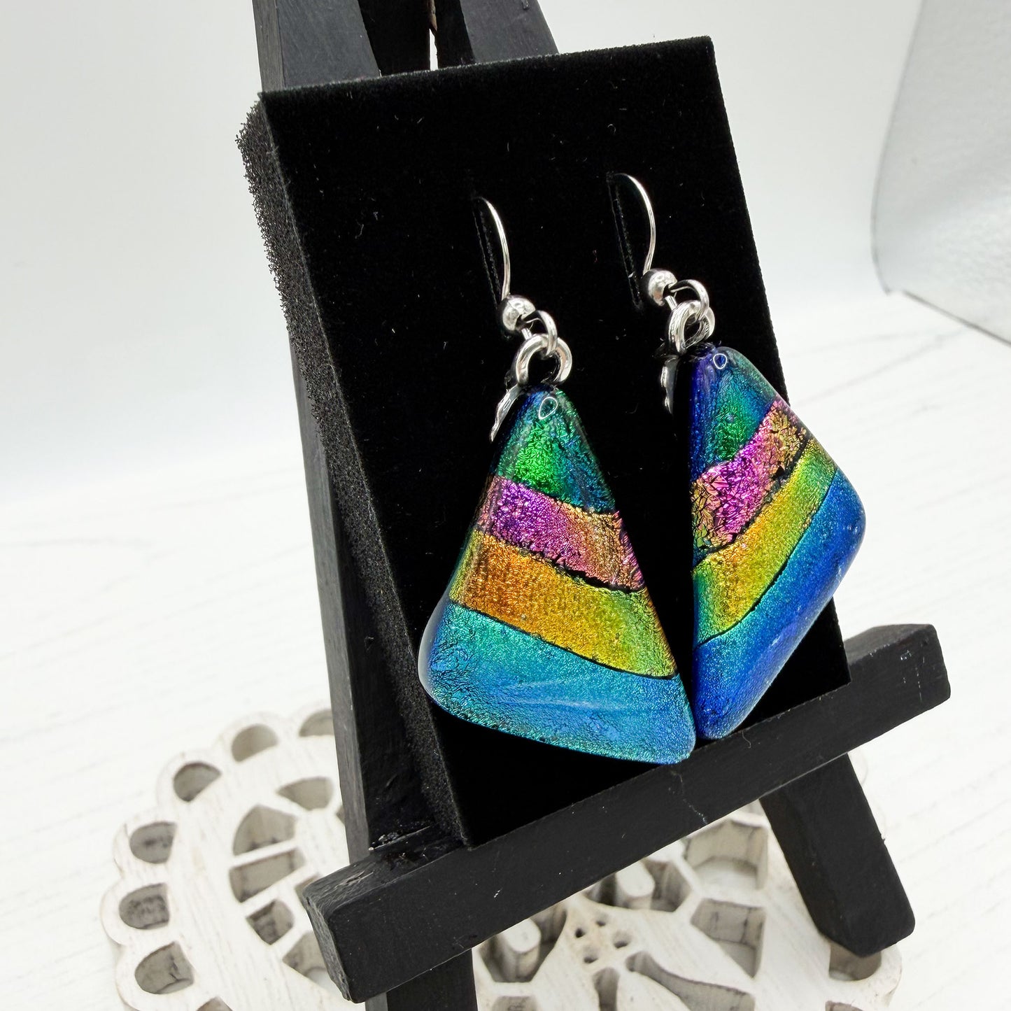 Bold Geometric Dichroic Glass Earrings