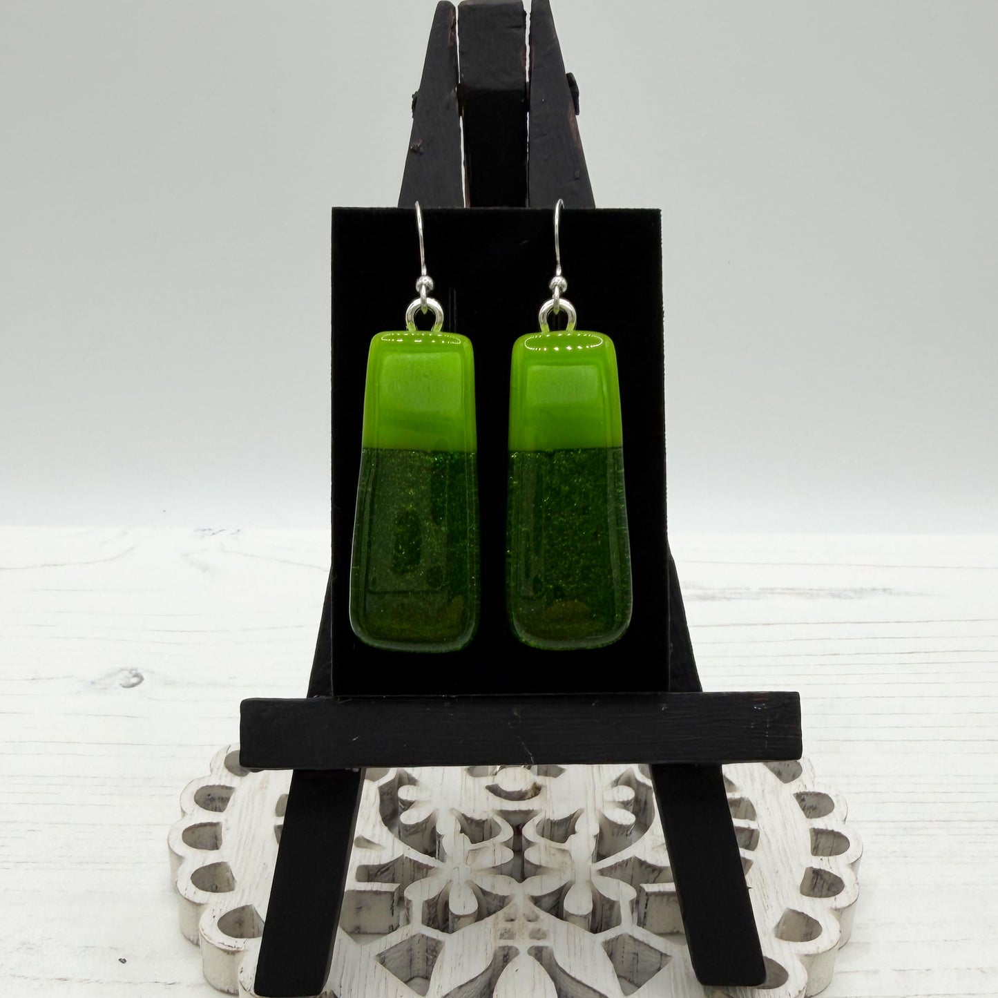Lime Green Dichroic Glass Earrings