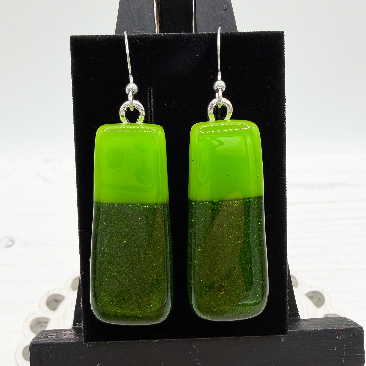 Lime Green Dichroic Glass Earrings