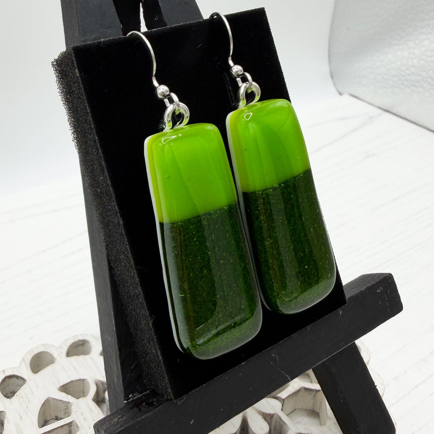 Lime Green Dichroic Glass Earrings