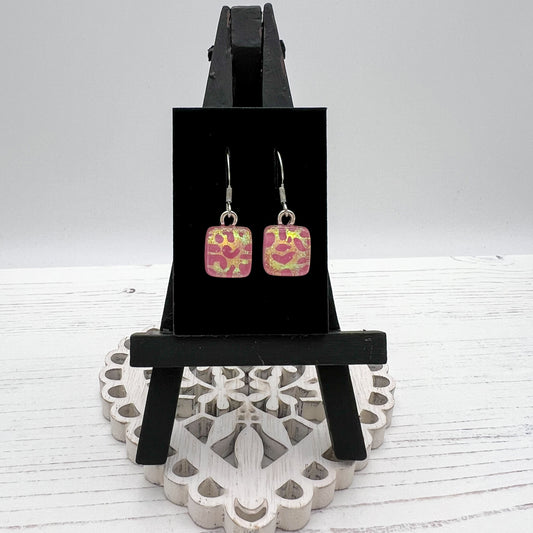 Pink Leopard Glass Earrings