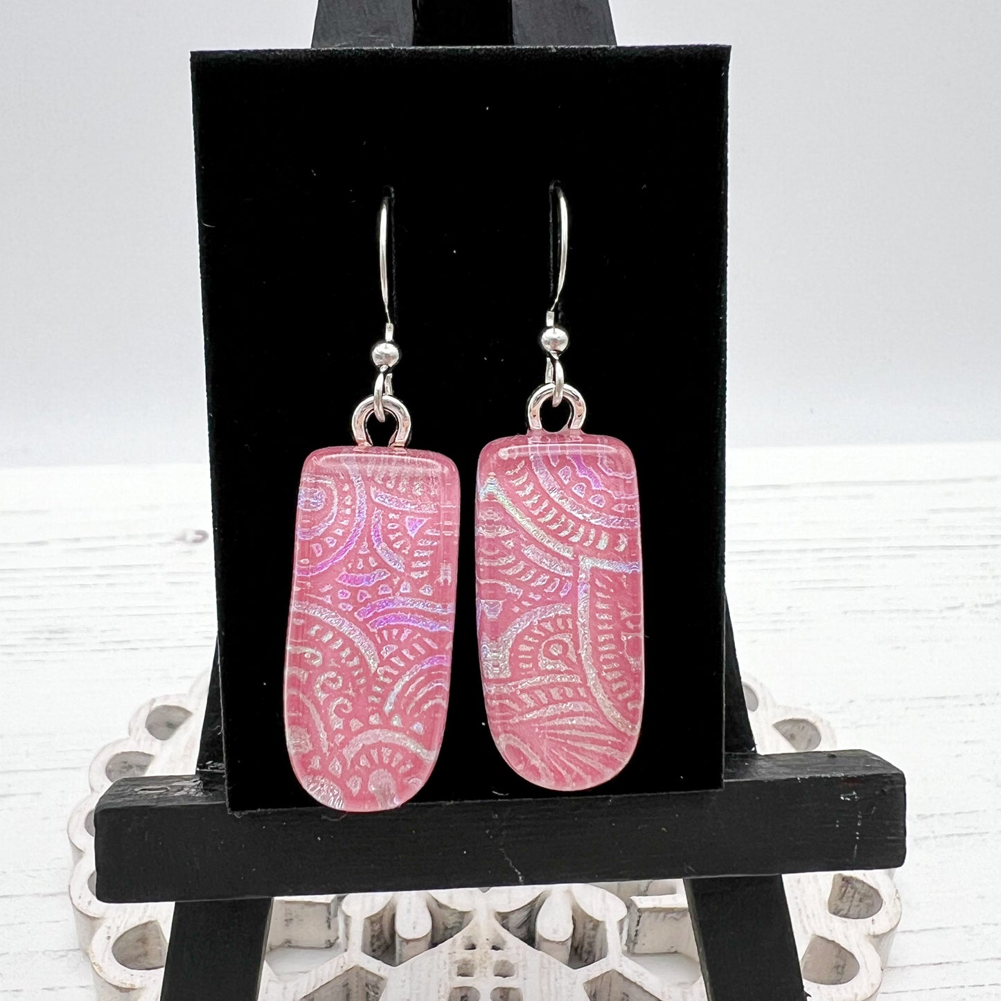 Pink Paisley Glass Earrings