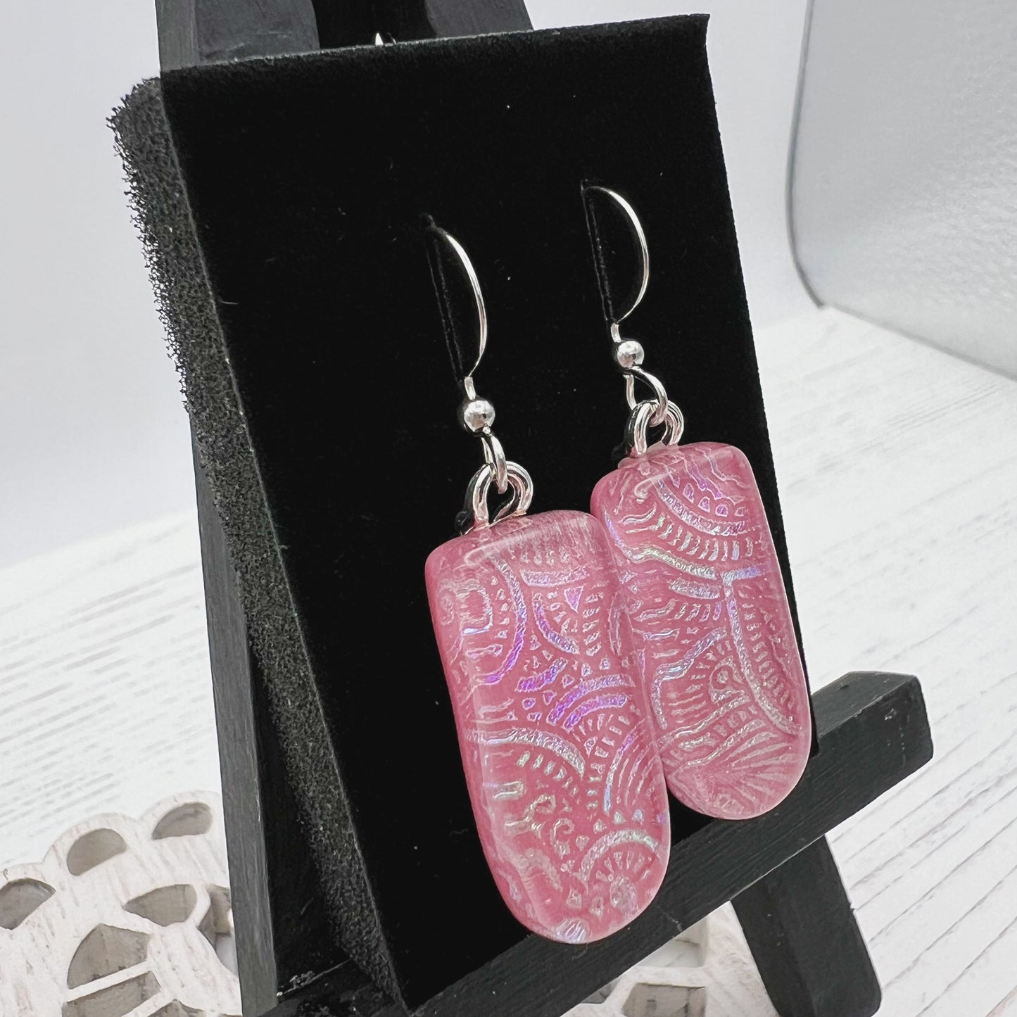 Pink Paisley Glass Earrings