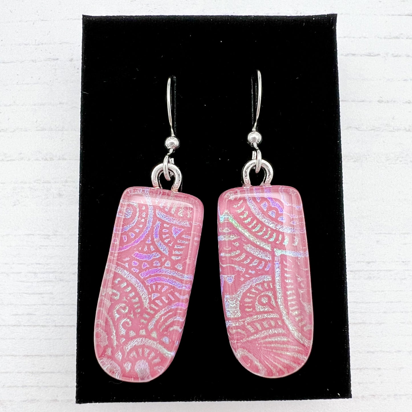 Pink Paisley Glass Earrings