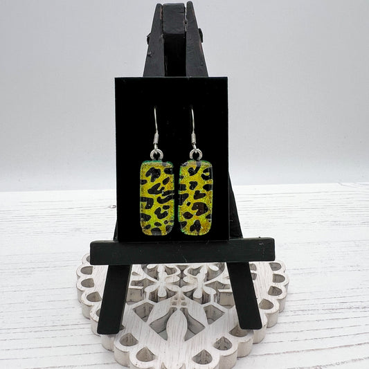 Gold Leopard Glass Earrings