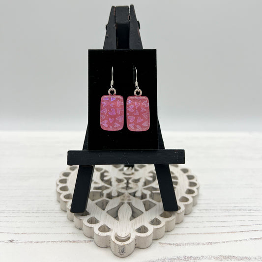 Pink Hearts Glass Earrings