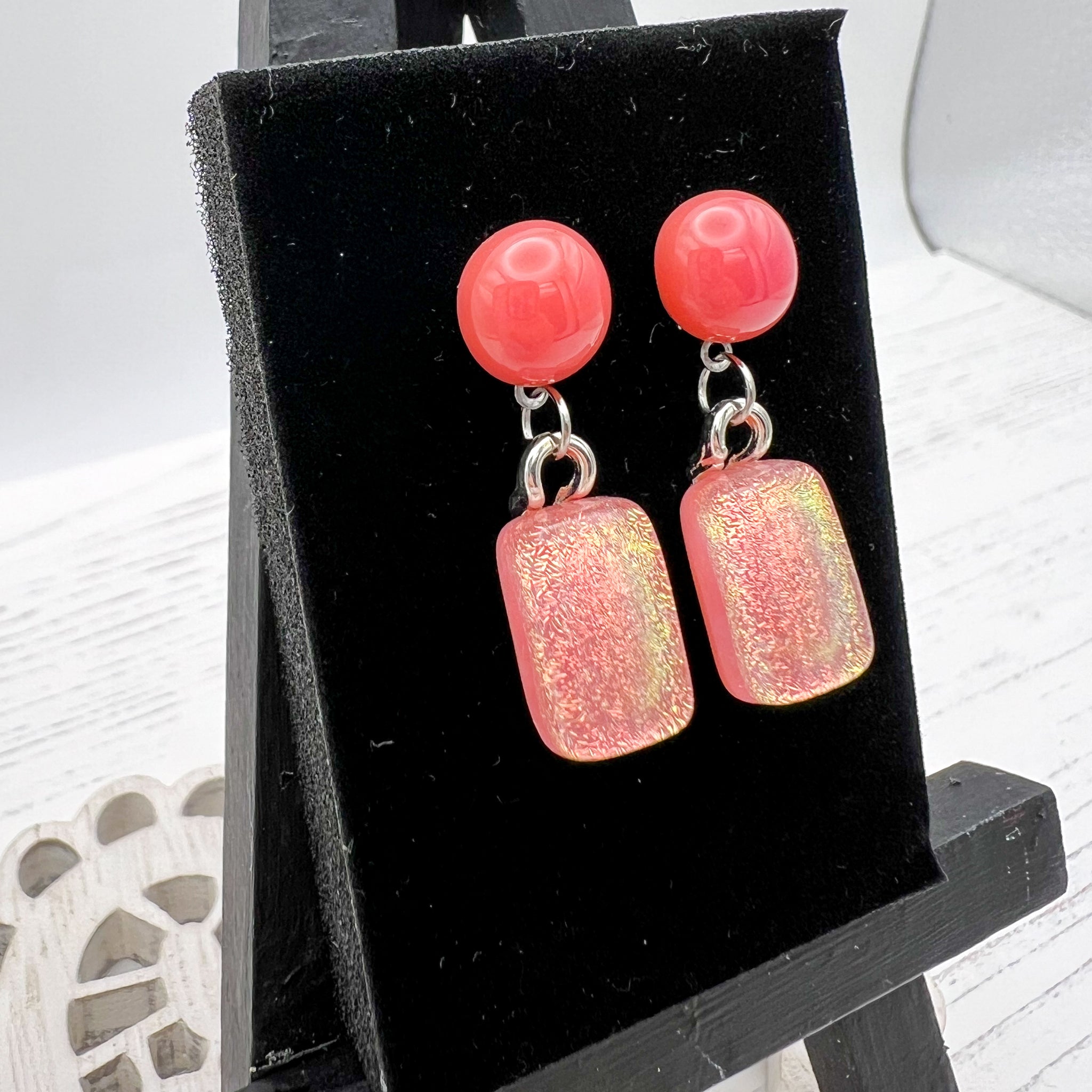 Salmon Pink Glass Earrings