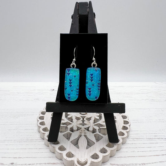 Blue Triangles Glass Earrings