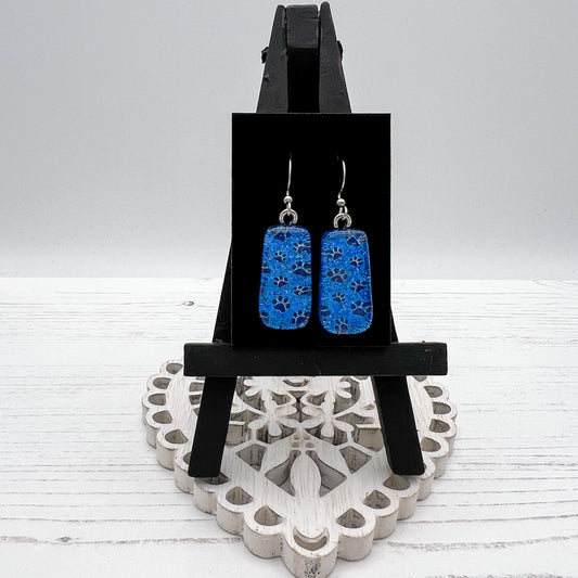 Blue Paws Glass Earrings